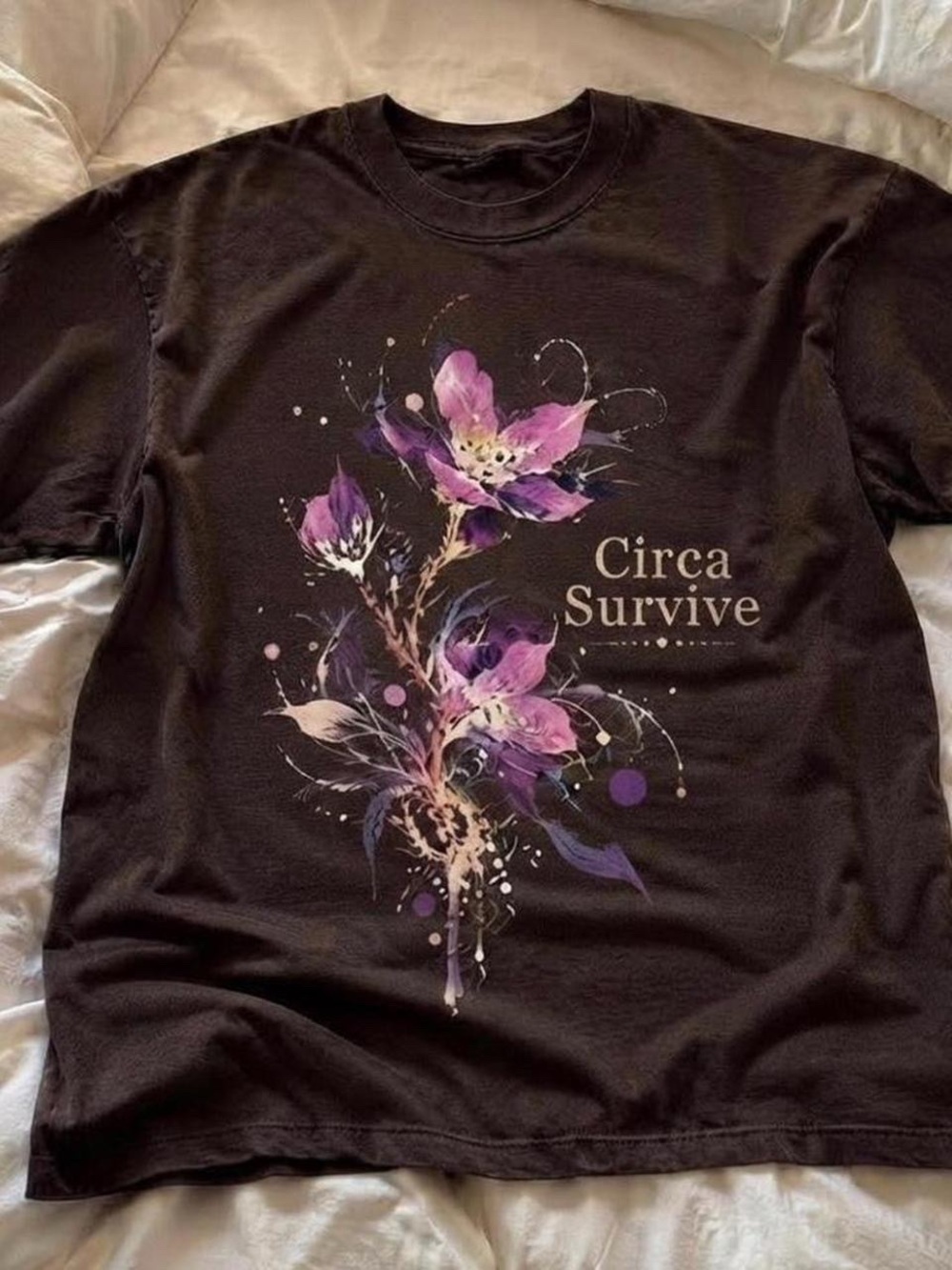 Gildan Black Tee with Purple & Pink Floral Graphic - Circa Survive